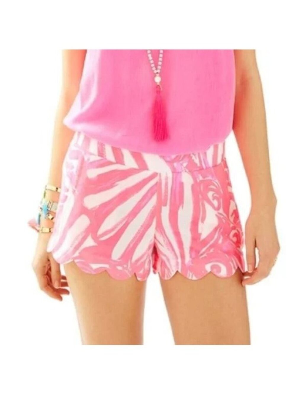Lilly Pulitzer Dahlia Beach Shorts Pull On Stretch Pink Sun Ray Shimmy Small